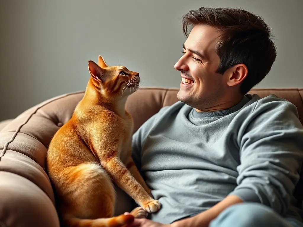 Un retrato realista de un gato jengibre acariciando a su dueña