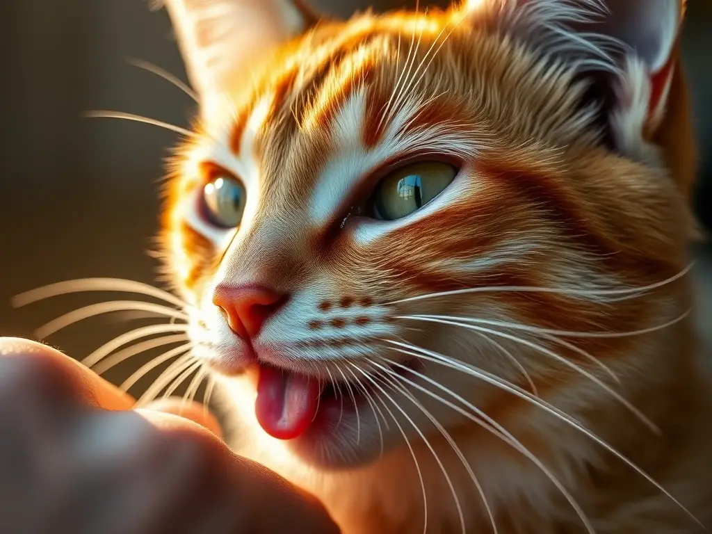Gato lame mejilla bajo luz dorada
