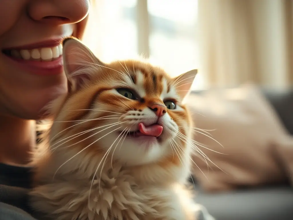 Gato lame mejilla de una persona