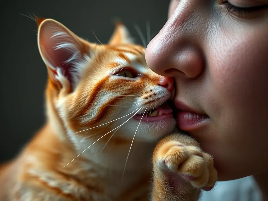 Fotografía realista de gato tabby con ternura