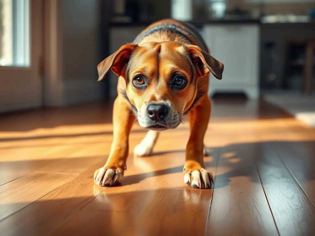 Perro ansioso rasca suelo, foto realista
