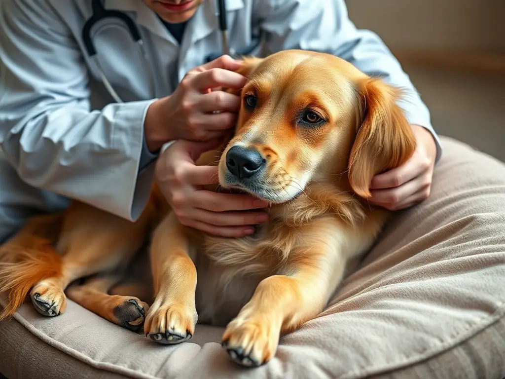 Arte realista de un veterinario cuidando a un labrador