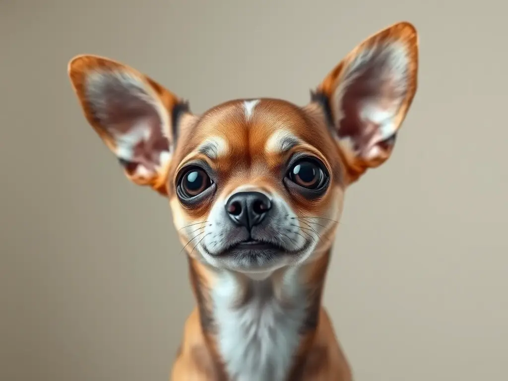 Foto realista de un chihuahua ansioso con orejas desvencijadas