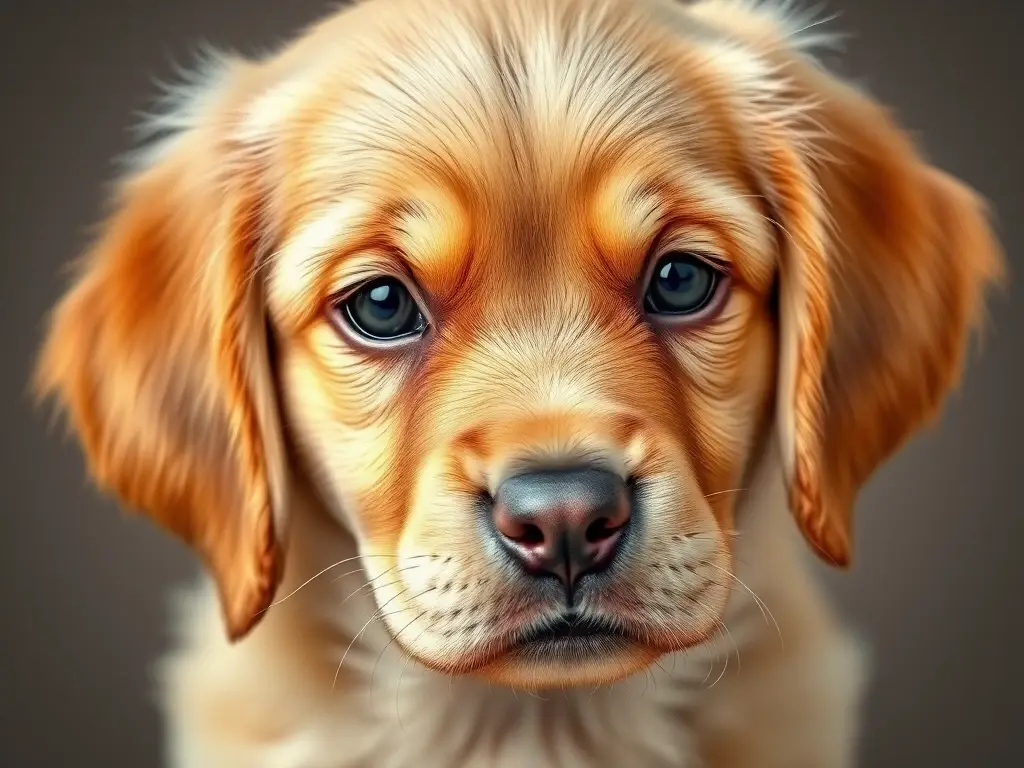 Foto realista de un cachorro labrador ansioso con ojos grandes y tristes