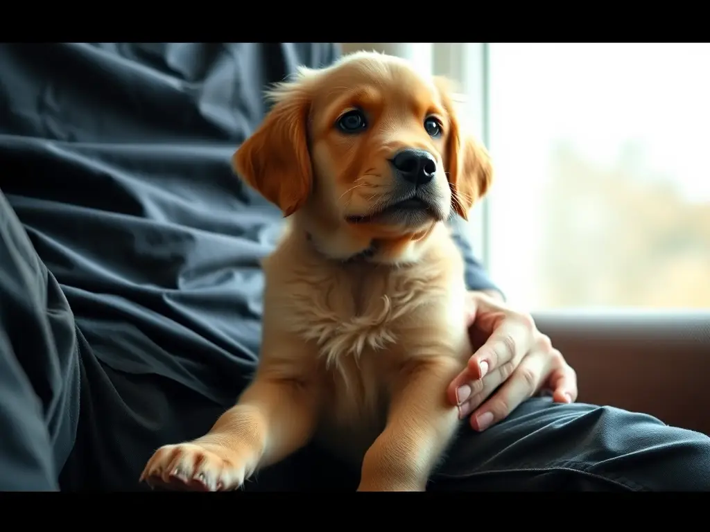 Photorealistic picture of a golden retriever puppy