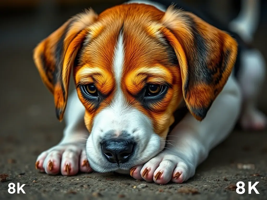 Foto de un cachorro de beagle nervioso temblor en la tierra, realista
