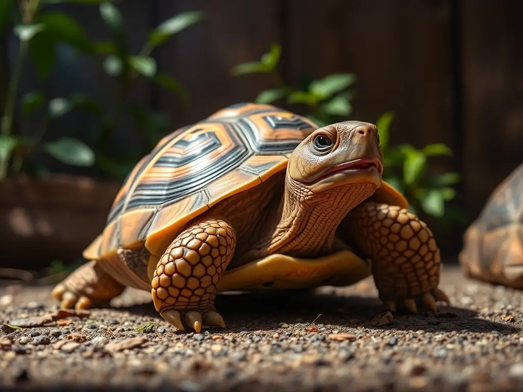 Foto realista de tortuga en terrario con luz tenue