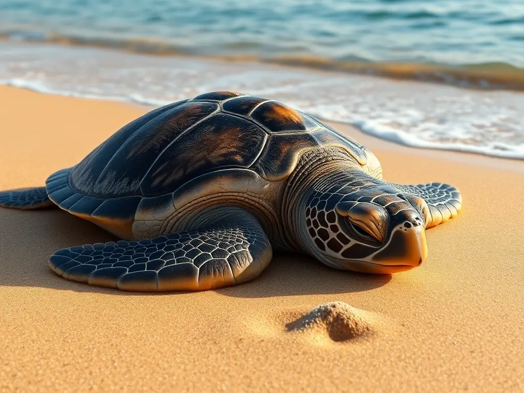 Un tortuga sea dormida con detalles excepcionales