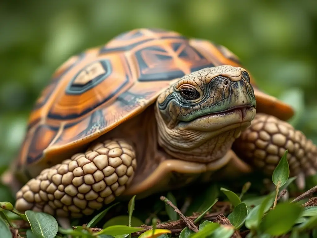 Fotografía realista de tortuga radiante con ojos cerrados