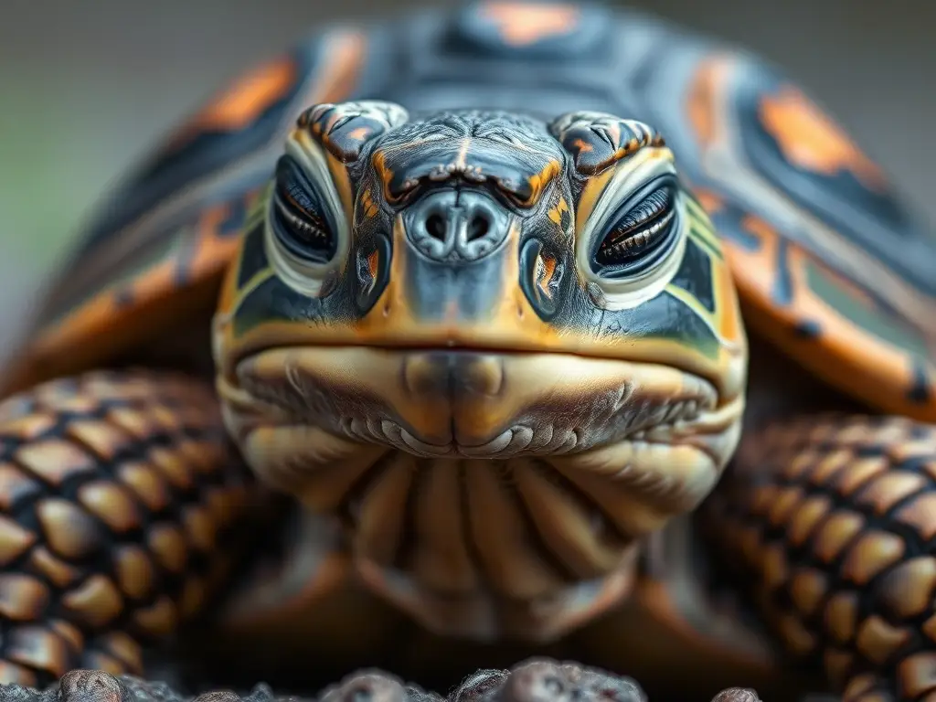 Fotografía realista y detallada de una tortuga con los ojos cerrados, en primer plano