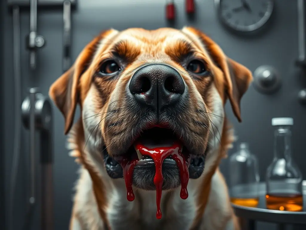 Perro enfermo vomita sangre en clínica veterinaria