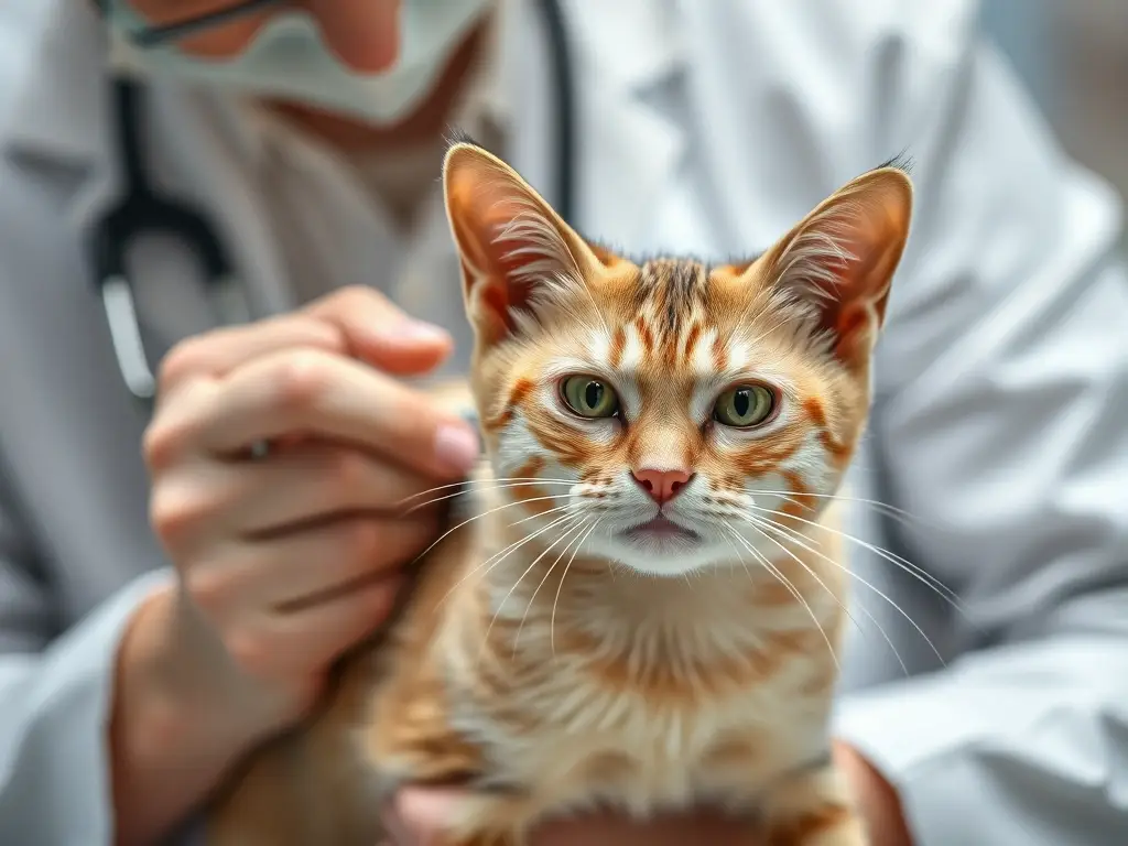 Un veterinario atiende a un gato preocupado