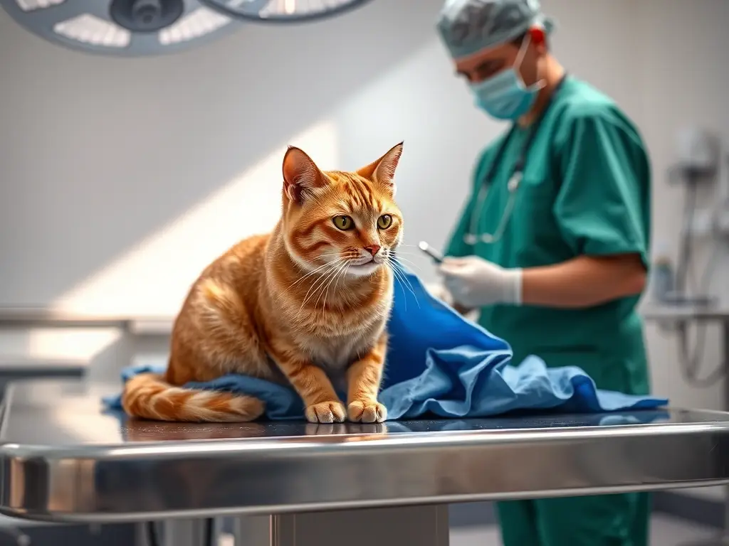 Veterinario examina gato en quirófano