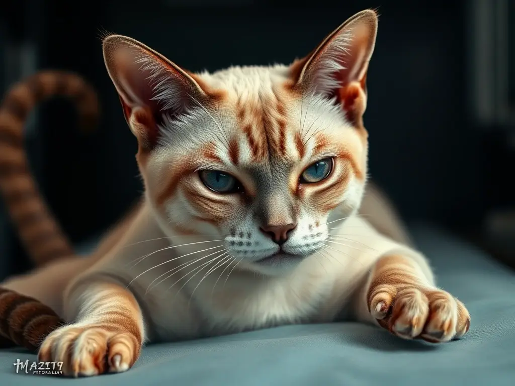 Un retrato fotográfico real de una gata siamesa convaleciente