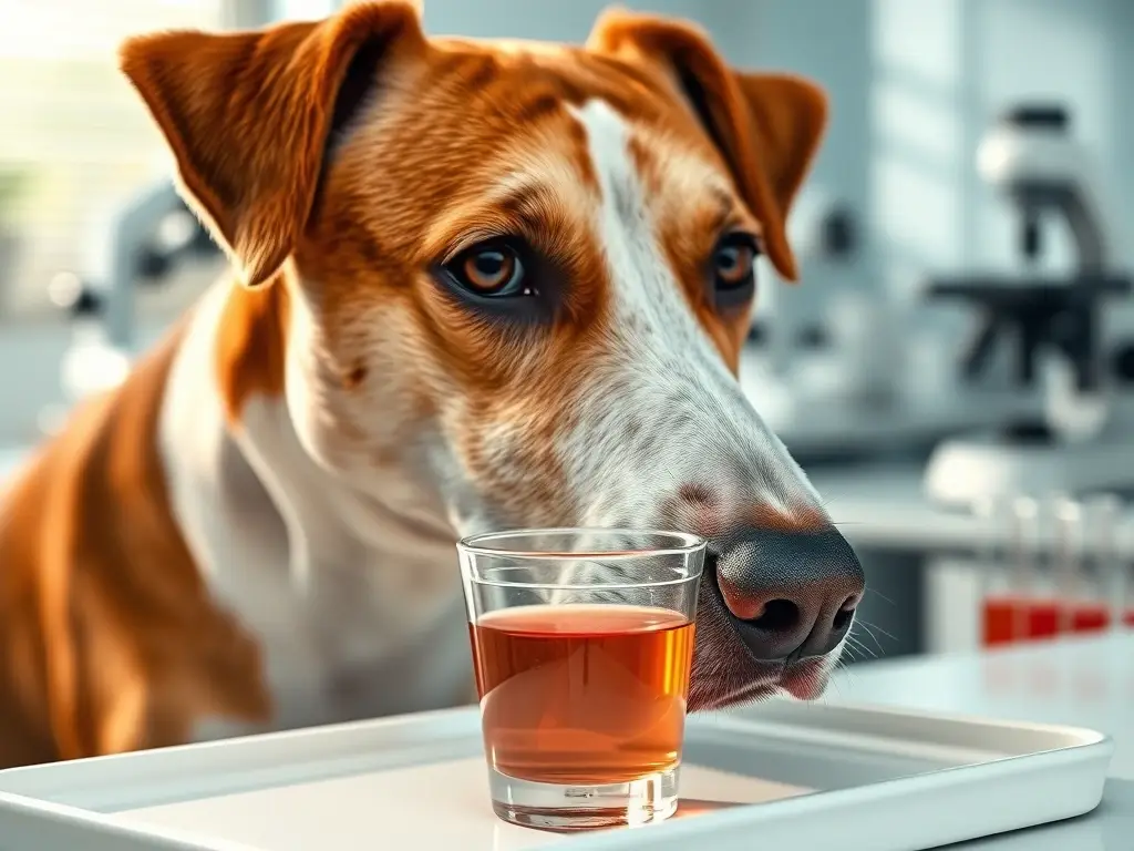 Perro sano observa muestra de orina hematuria