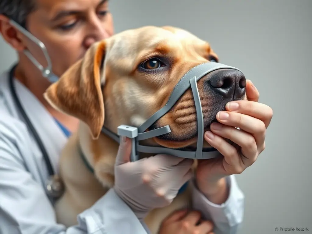 Foto realista de veterinario administrando Propalin a un labrador con muelas
