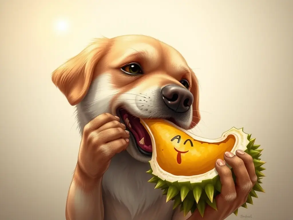 Fotorealista, perro comiendo durazno, luz y desenfoque