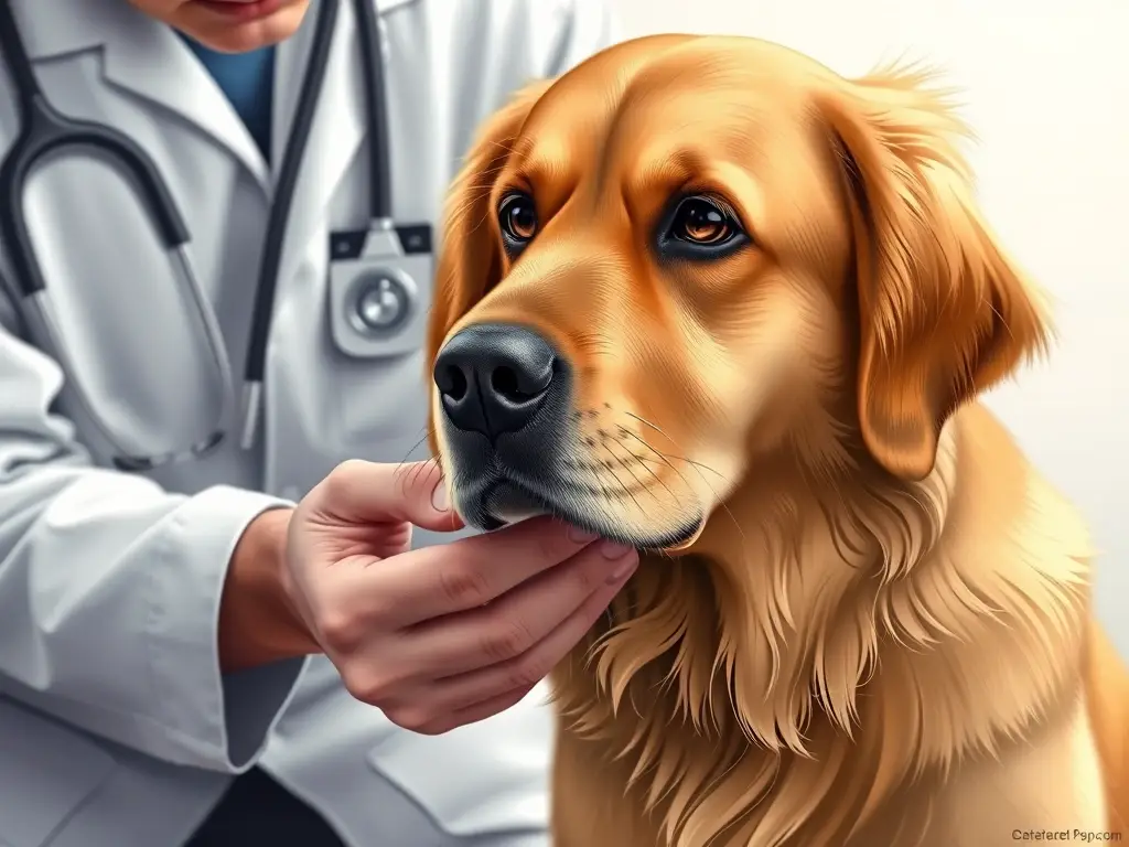 Ilustración realista de veterinario con Golden Retriever