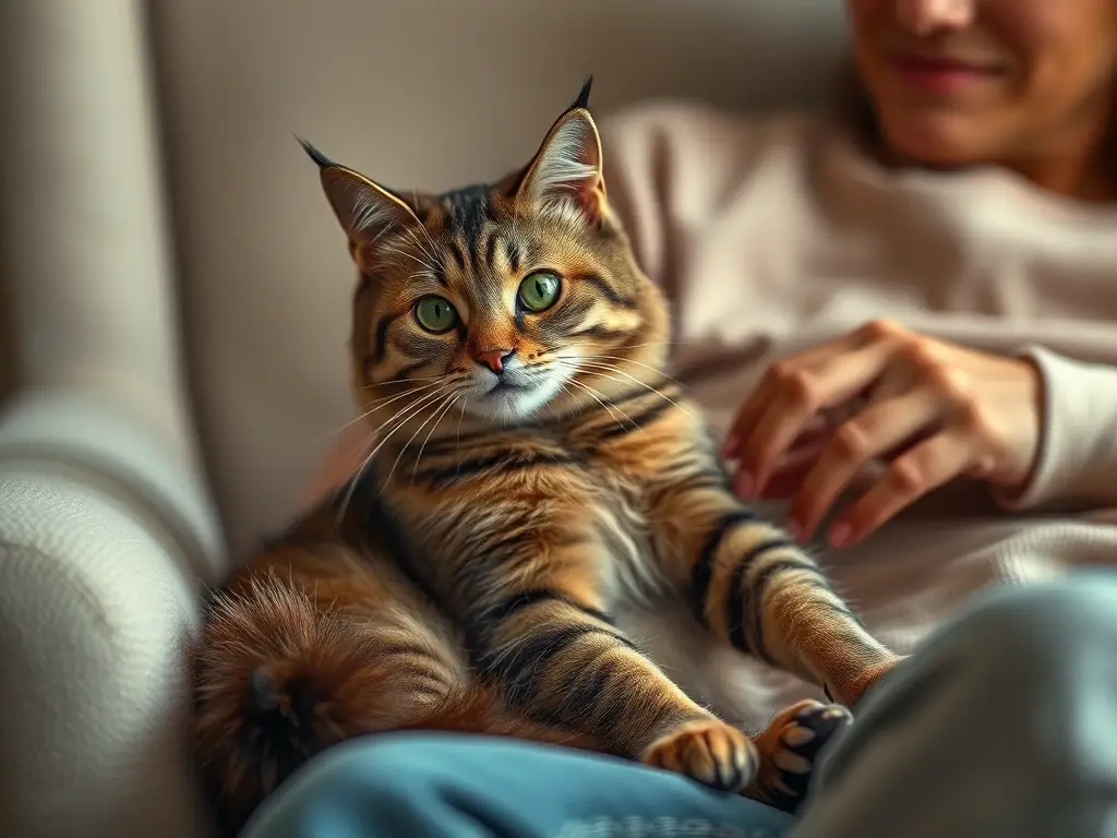 Photorealistic image of a cat and a human relaxing
