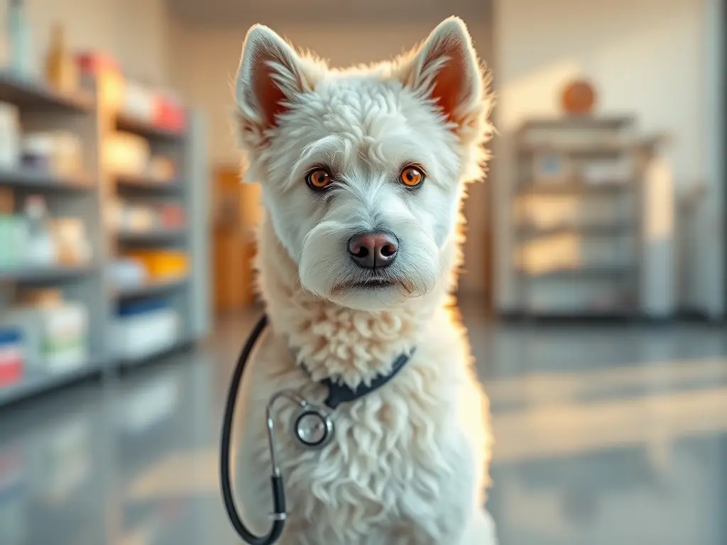 Pumi húngaro radiante en clínica veterinaria