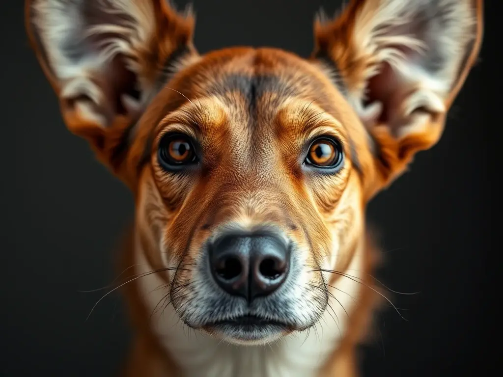 Fotorealista retrato majestuoso de un perro Pumi, con ojos oscuros penetrantes
