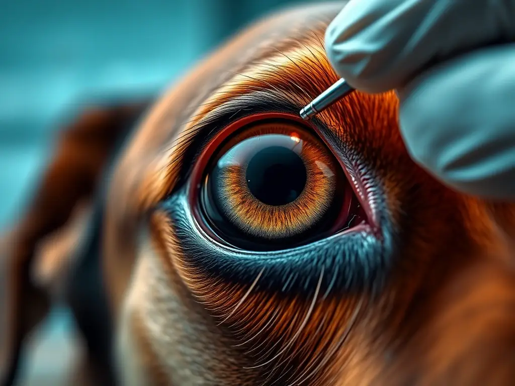 Primer plano realista del ojo canino examinado