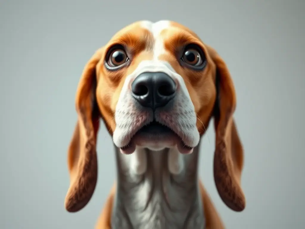 Ilustración médica realista de Beagle con pupilas dilatadas, con detalles anatómicos destacados