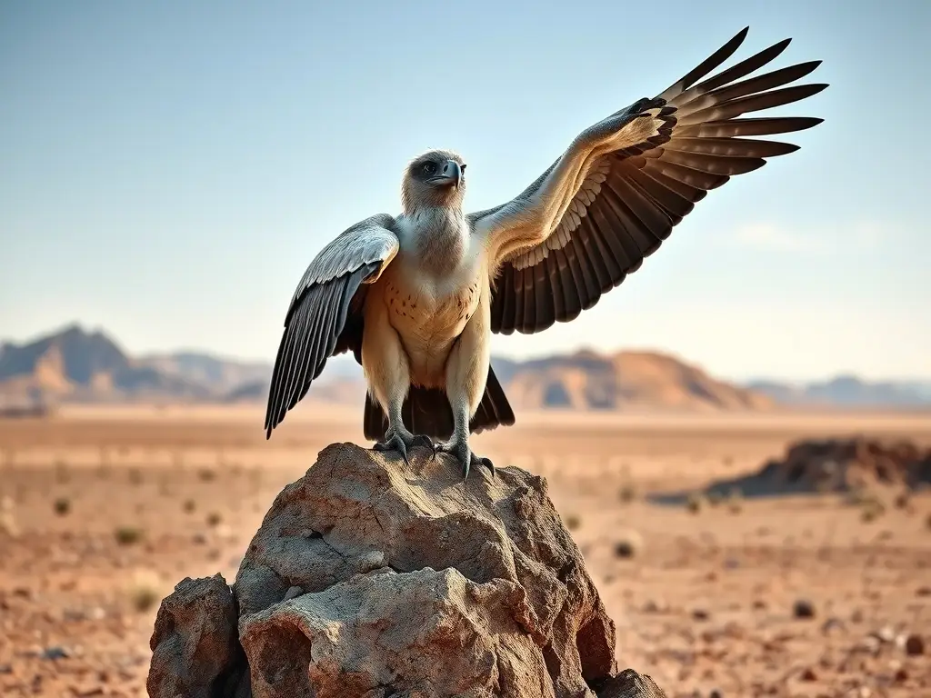 Fotorealista de un condor en un desierto, con detalles excepcionales
