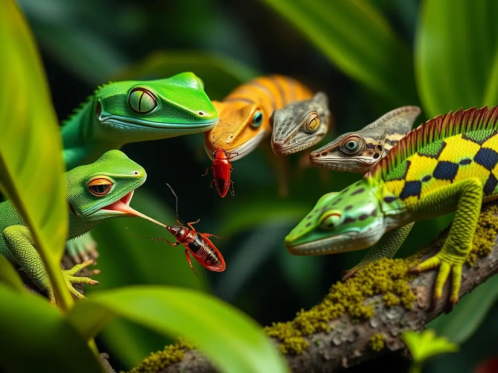 Reptiles insectívoros en vibrante selva tropical