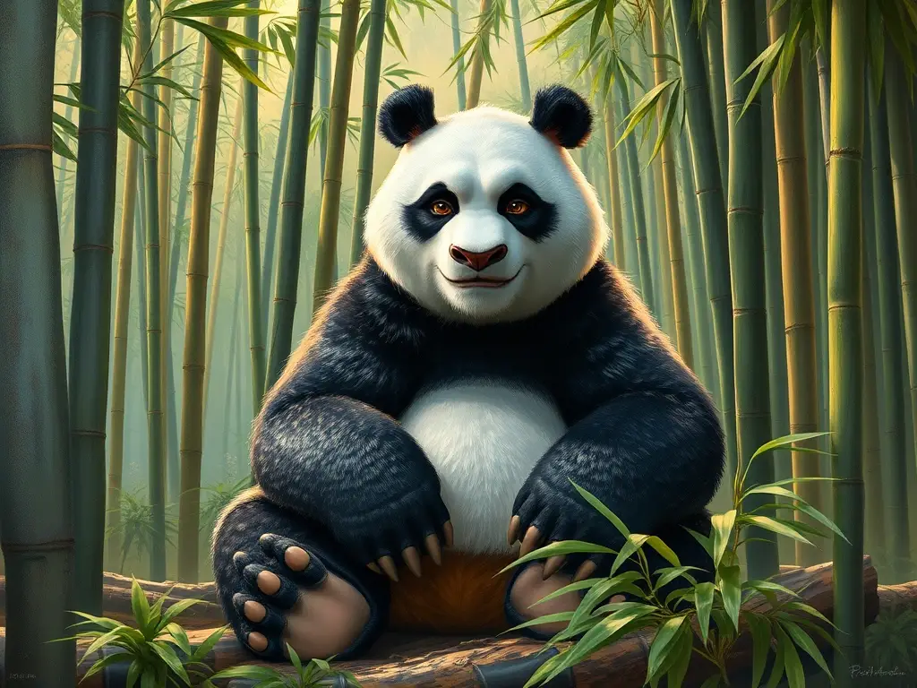 Fotorealista de Po en un bosque de bambú overgrown, detallada