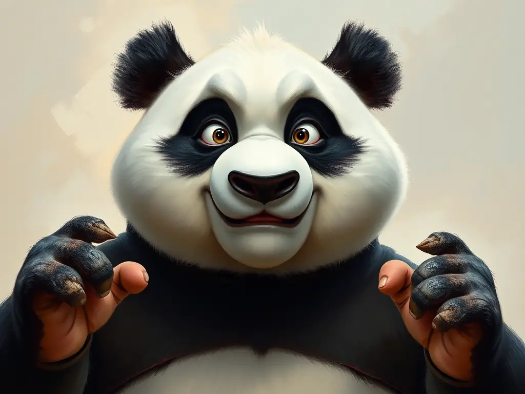 Fotorealistic óleo de Po en su atuendo panda
