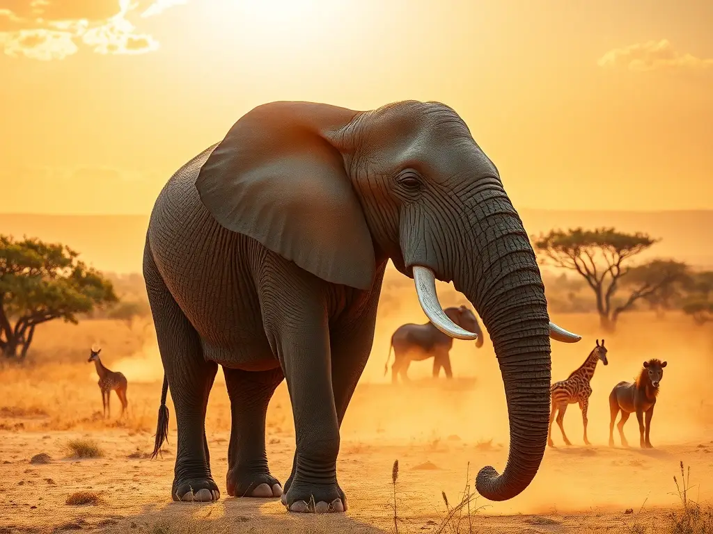 Elefante majestuoso descansa en savana dorada