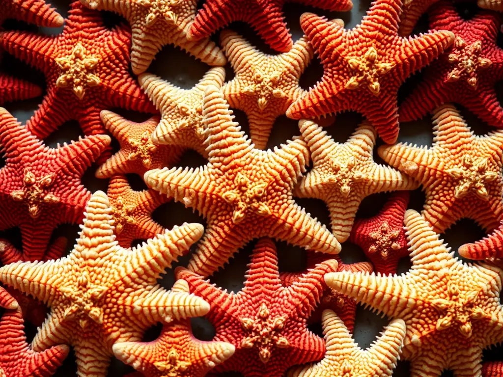 Fotorealista, 8k, estrellas y pepinos del mar