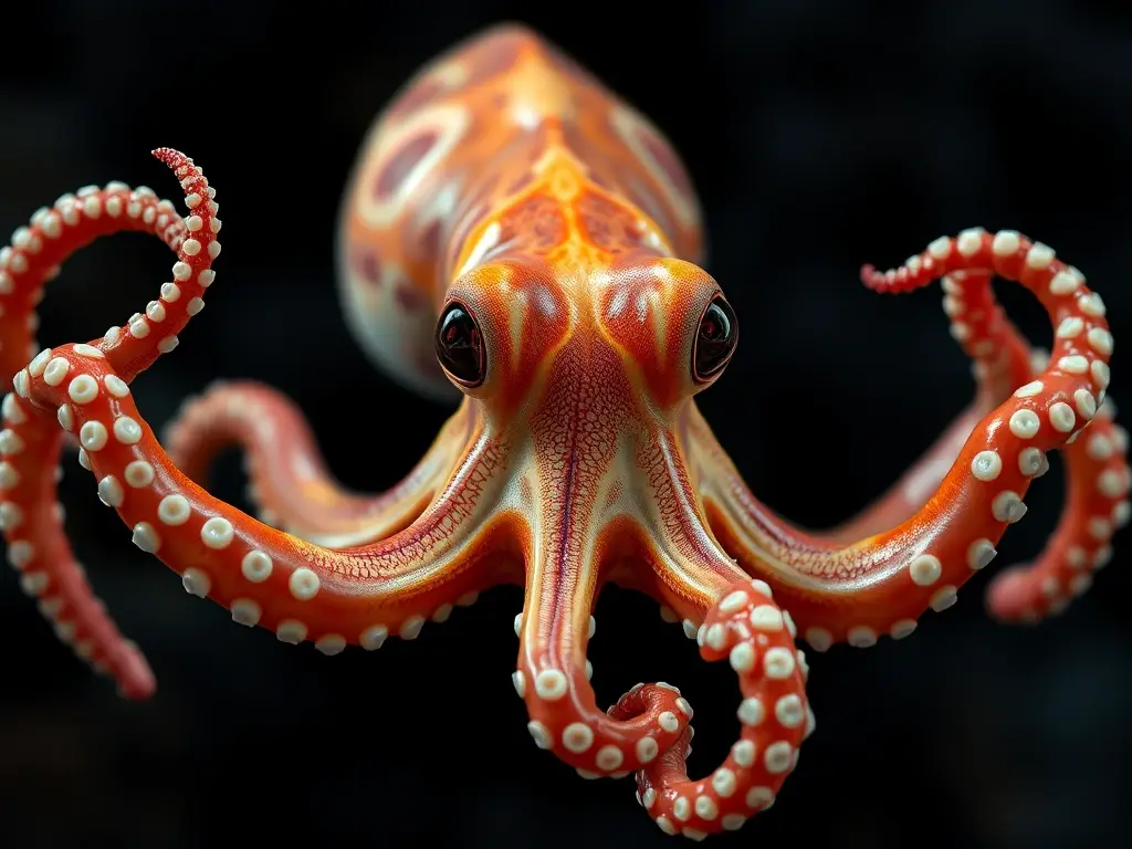Fotorealista retrato de camafeo con sistema tentacular y bioluminescencia