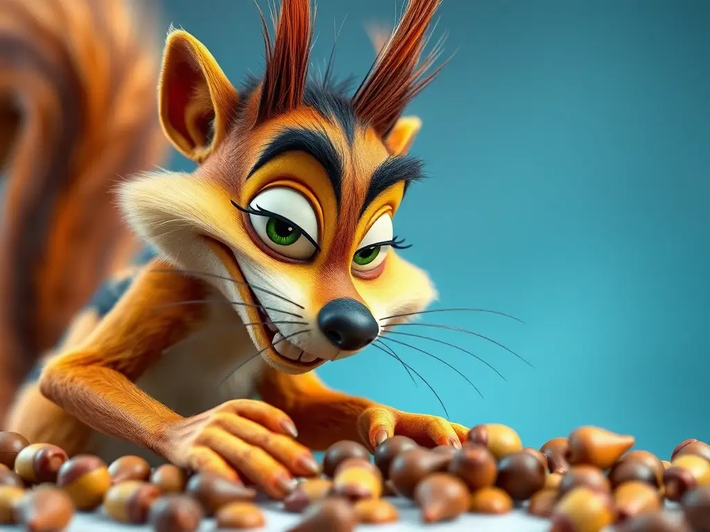 Foto realista de Scrat obsesionando con las nueces