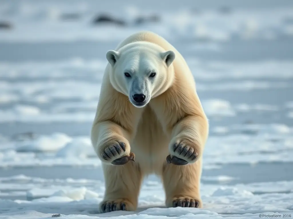Fotografía realista de un oso polar en un paisaje glaciar