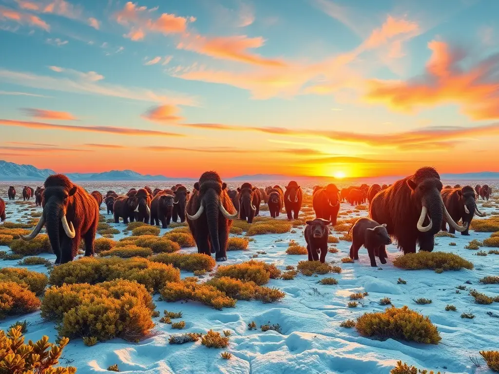 Mamuts y otras especies del Pleistoceno habitan un vasto paisaje congelado