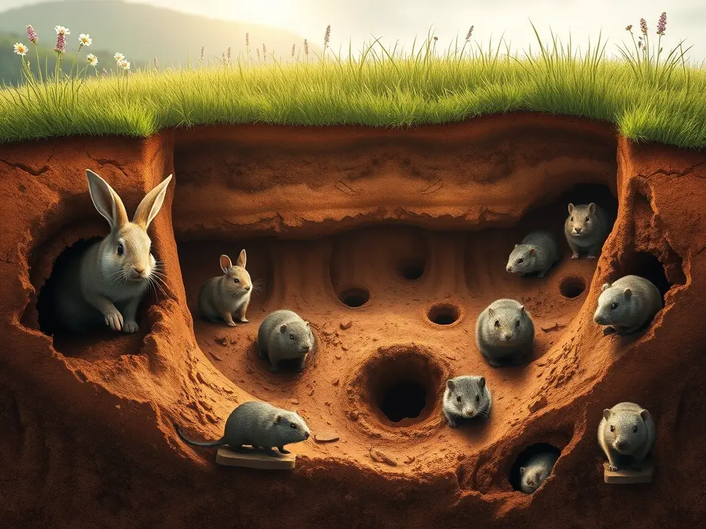 Ilustración fotorrealista de animales excavadores subterráneos