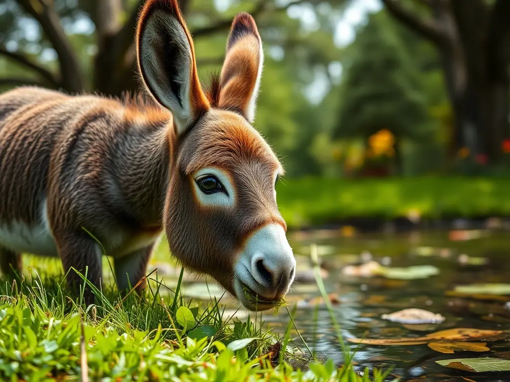 Una fotorealista de un burro con sabor a hierba floreciendo