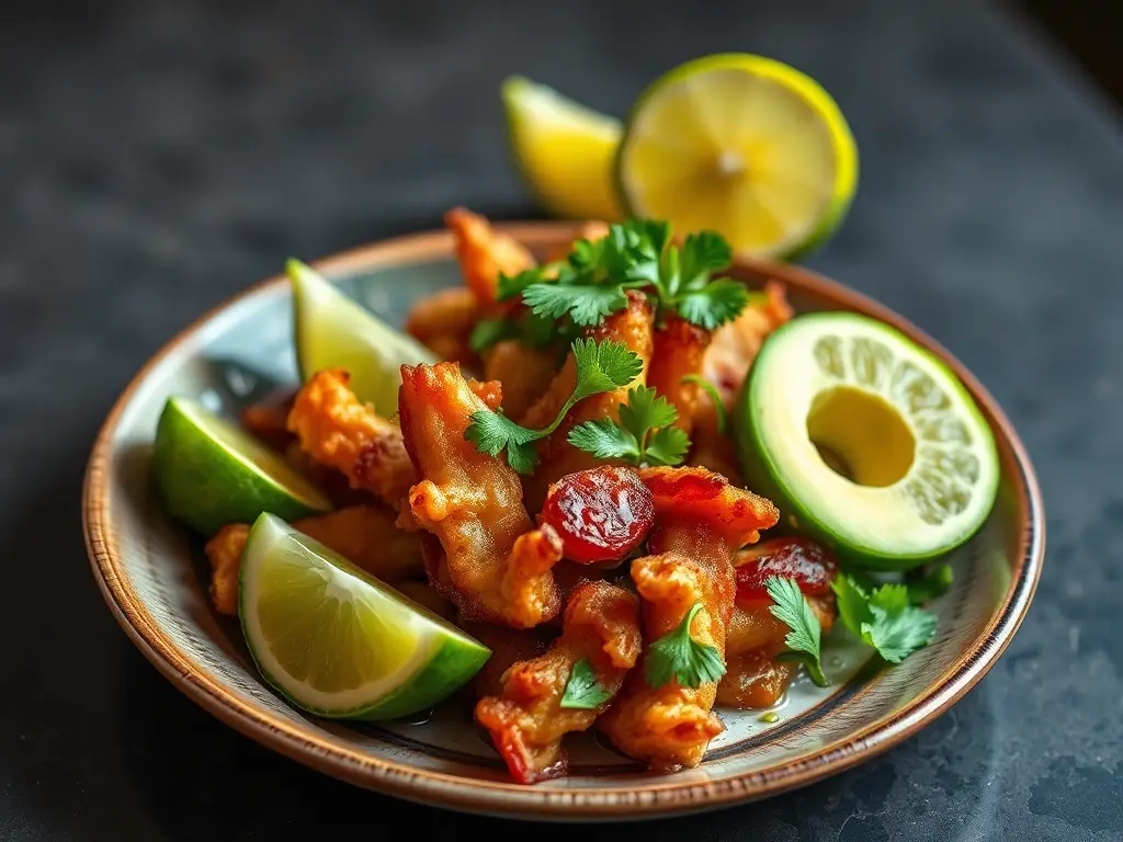 Fotografía realista de agua fresca de chicharron mexicana