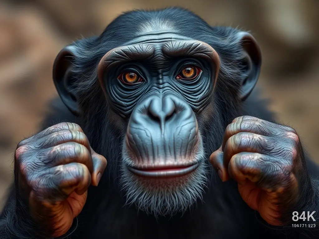 Una fotografía realista de un chimpancé mirando a cámara