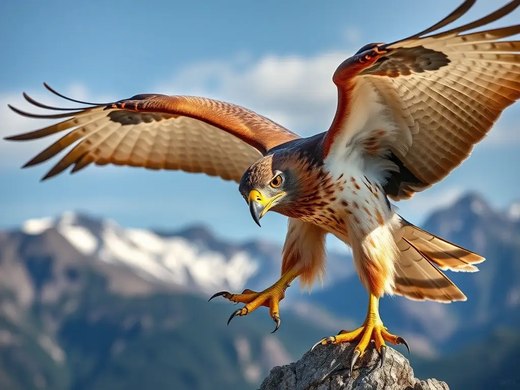Un dibujo fotorealista de un halcón en vuelo con plumaje y detalles de la becera
