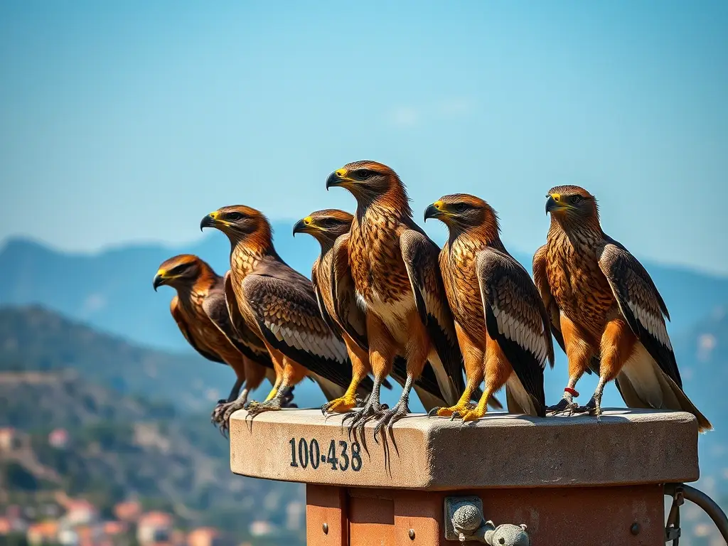 Foto realista de cazadores aéreos en plataforma, naturaleza