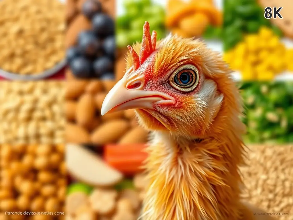 Fotorealistic portada a escala 8k de un pollo bebé comiendo
