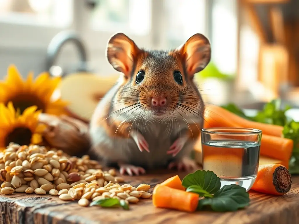 Ratón saludable sobre madera