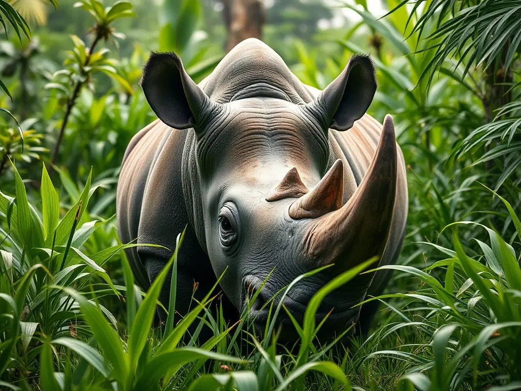 Foto de un rinoceronte realista en la jungla de Java