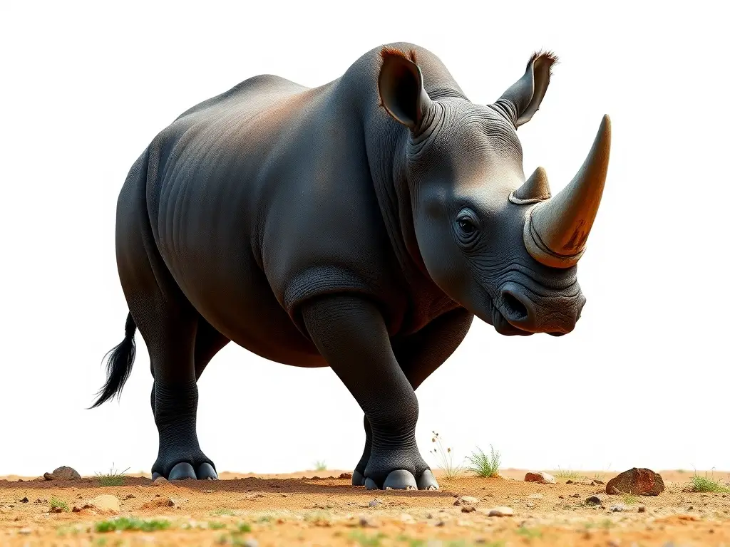 Fotografía realista de un rhinoceros negro en savana, enfoque nítido