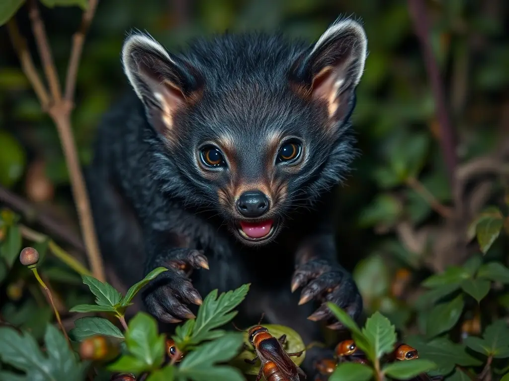 Un retrato realista de un tekon nocturno, camuflado y cazador