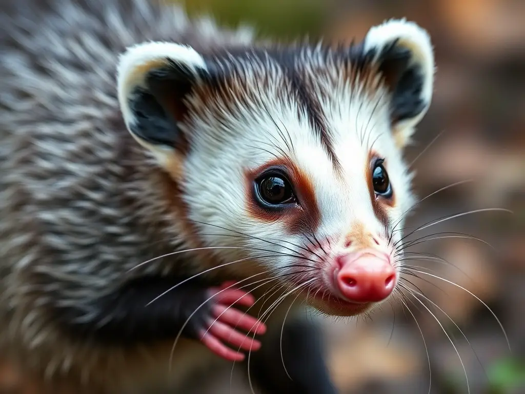 Una imagen realista y precisa de un opossum de Virginia con un enfoque detallado