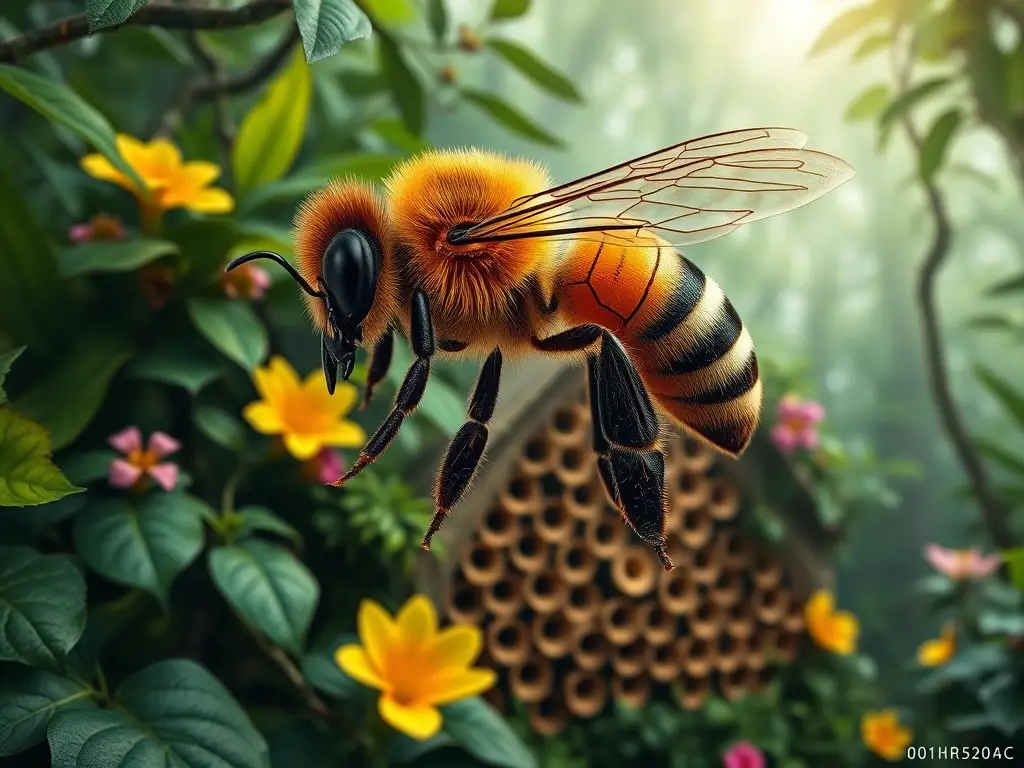 Fotorealista de abeja Melipona en un bosque tropical